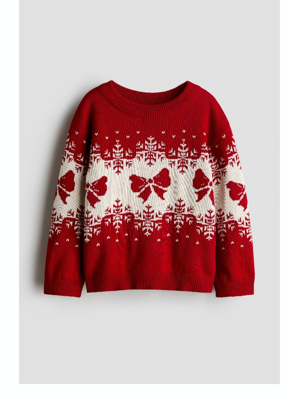 H&M Patterned Cotton Holiday Red Bows Sweater